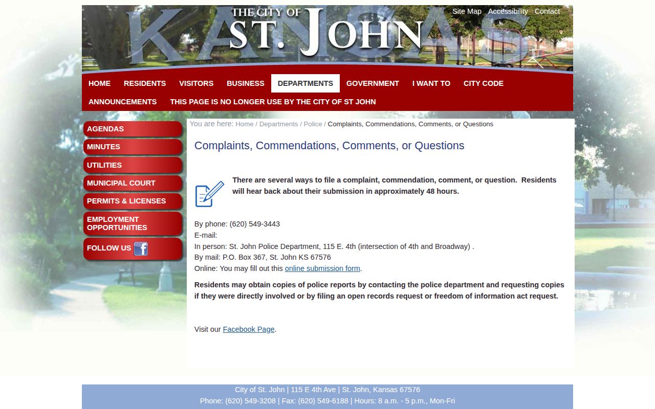 St. John Police arrest report and records request information