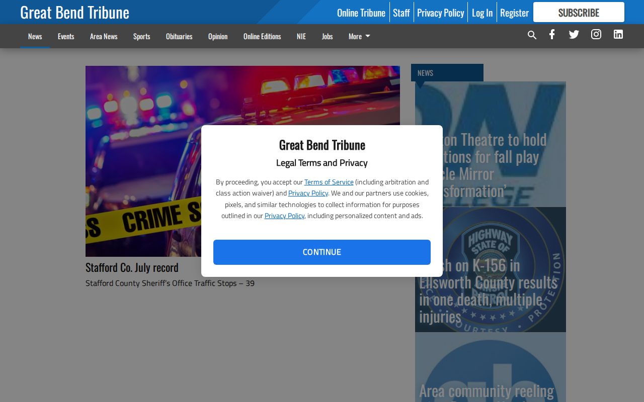 Great Bend Tribune Stafford County booking news source